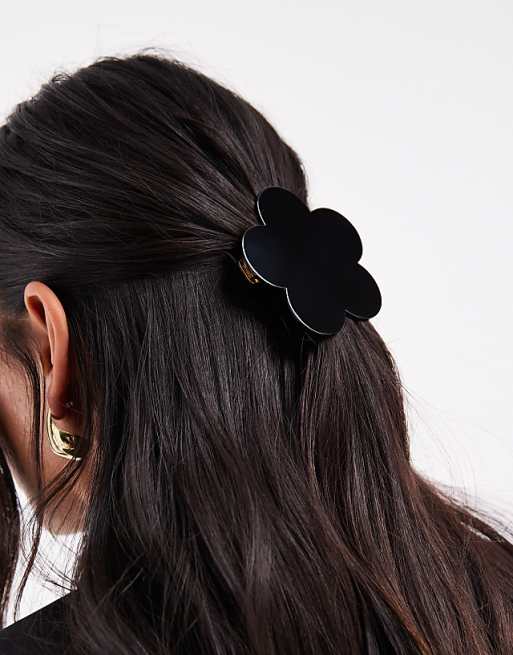 Pieces flat floral hair clip in black