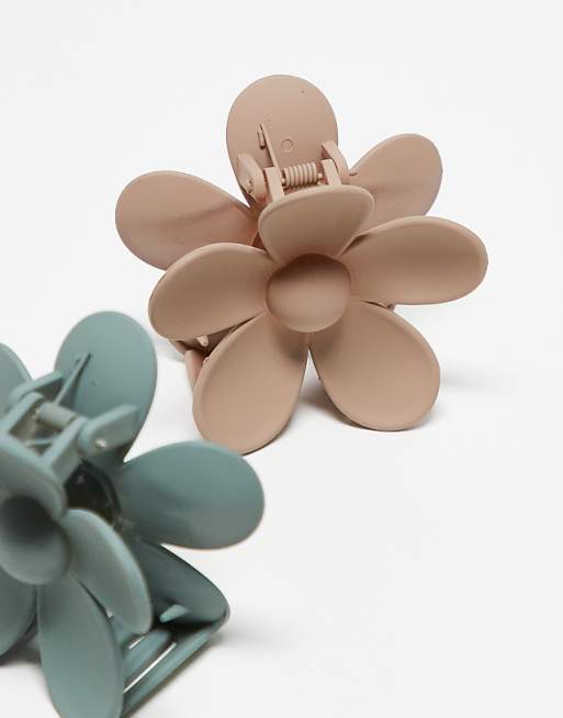 Pieces Flower 2-pack Hair Claw Clip In Neutral And Sage