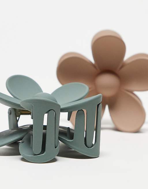 Pieces Flower 2-pack Hair Claw Clip In Neutral And Sage