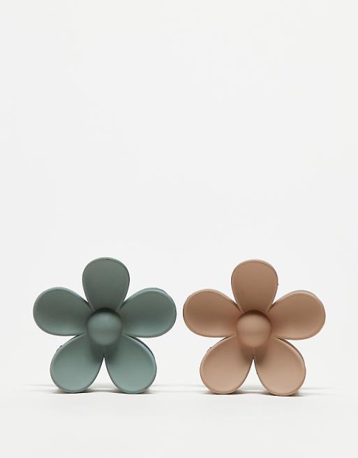 Pieces Flower 2-pack Hair Claw Clip In Neutral And Sage