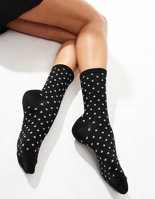 Pieces Glitter Polka Dot Socks In Black