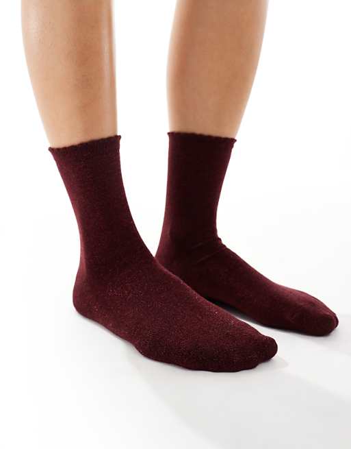 Pieces glitter socks in burgundy