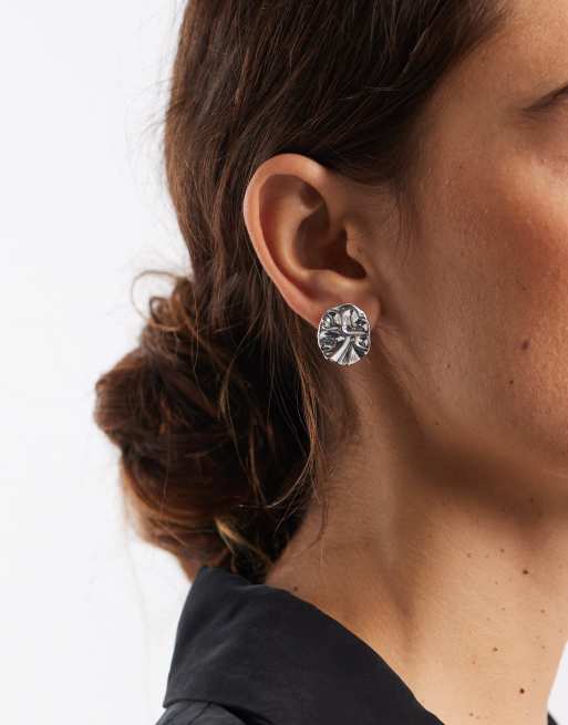Pieces Irregular Molten Stud Earrings In Silver Tone