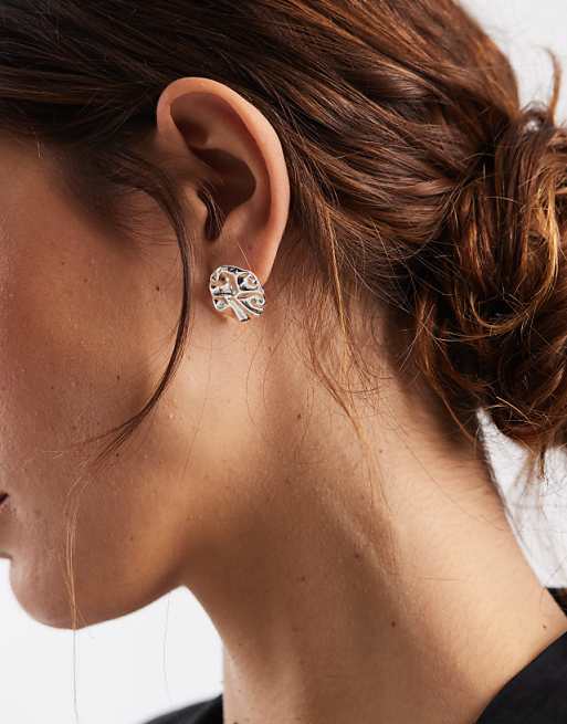 Pieces irregular molten stud earrings in silver tone