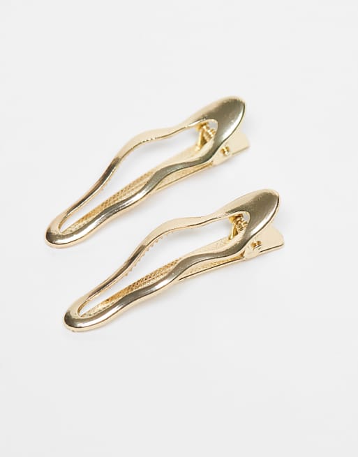 Pieces large wavy 2 pack hairclips in gold tone