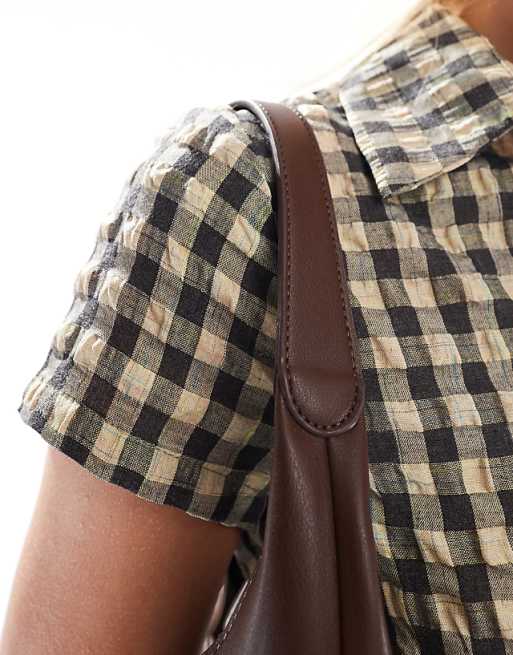 Pieces Leather Look Bucket Bag In Brown