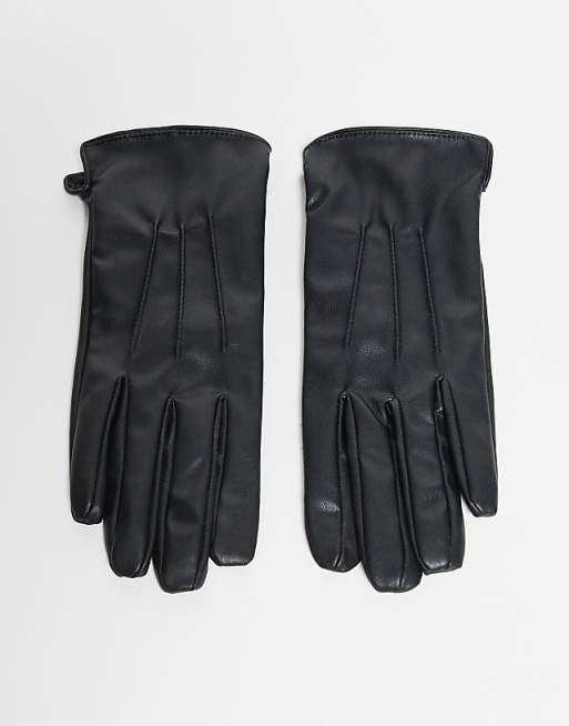 Pieces leather look gloves in black