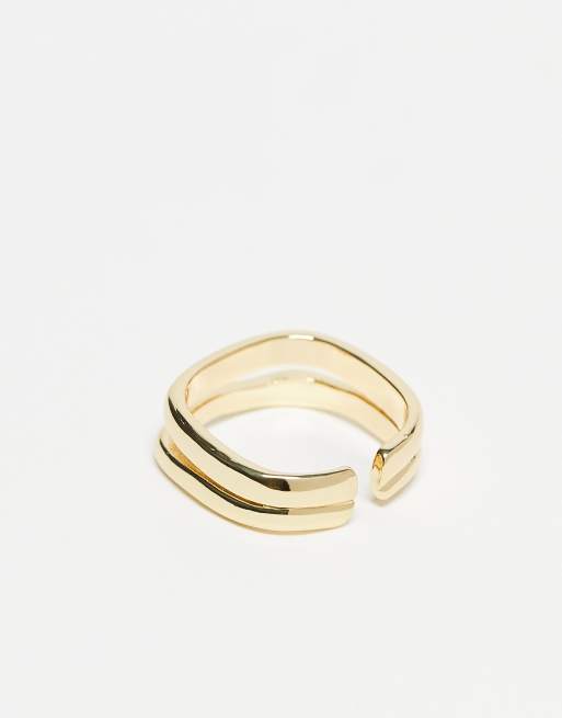 Pieces Molten Effect Double Ring In Gold