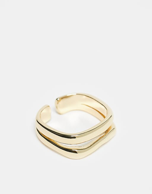 Pieces molten effect double ring in gold