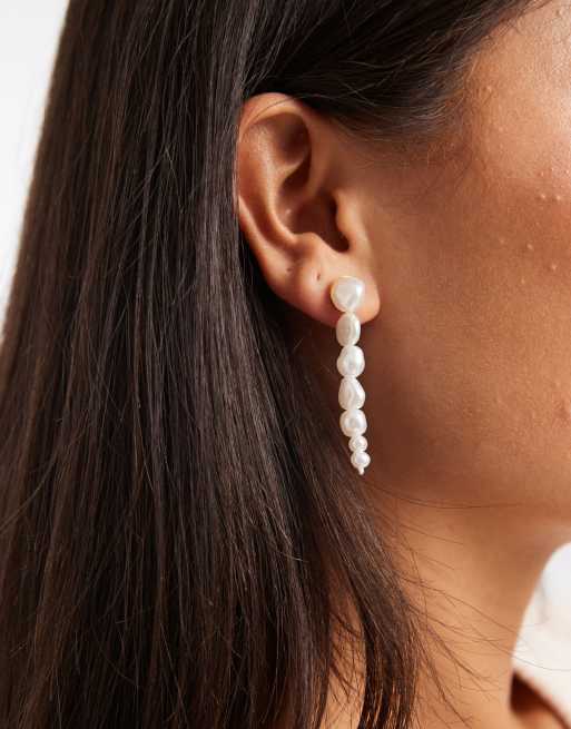 Pieces Pearl Drop Earrings In Gold Tone