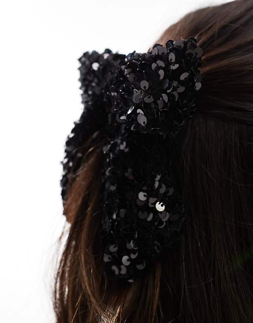 Pieces Sequin Bow Hair Clip In Black