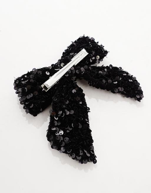Pieces Sequin Bow Hair Clip In Black