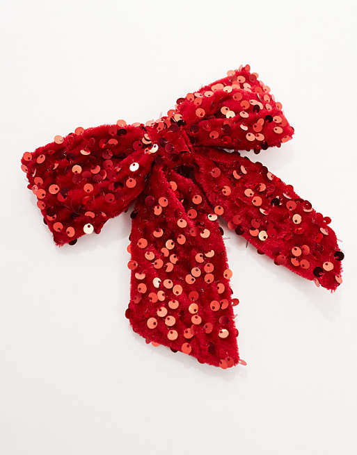 Pieces Sequin Bow Hair Clip In Cherry Red