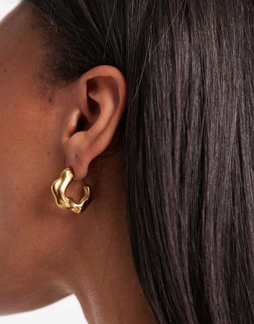 Pieces Stainless Steel Molten Twist Hoops In Gold Tone
