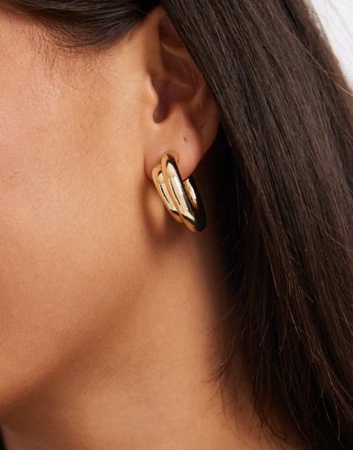 Pieces Two Tone Double Hoop Earrings In Gold And Silver