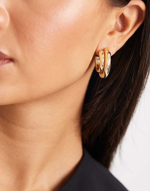 Pieces two tone double hoop earrings in gold and silver