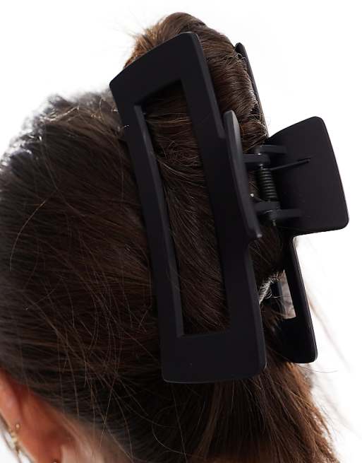 Pieces XL Rectangle Hair Claw Clip In Black