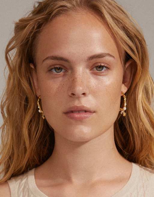 Pilgrim Ana Pearl Crystal Hoops In Gold Plated