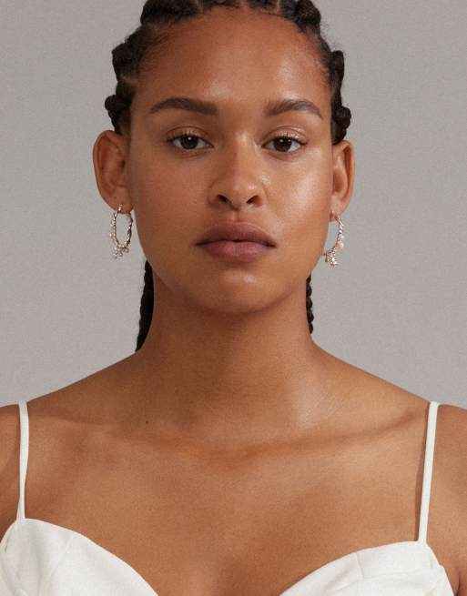 Pilgrim Ana Pearl Crystal Hoops In Silver Plated