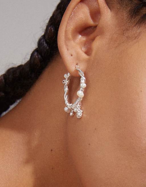Pilgrim Ana pearl crystal hoops in silver plated