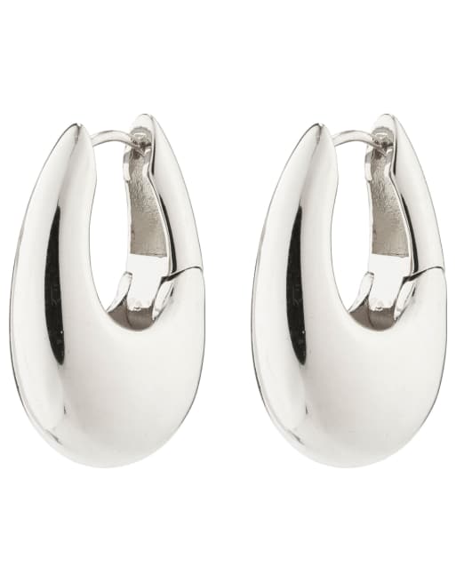 Pilgrim Autumn Chunky Retro Hoop Earrings In Silver Plated