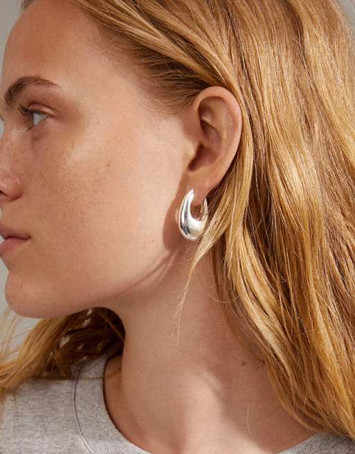 Pilgrim Autumn chunky retro hoop earrings in silver plated