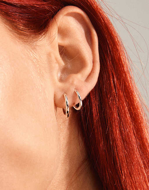 Pilgrim Leaf 2in1 set huggie hoops in silver plated