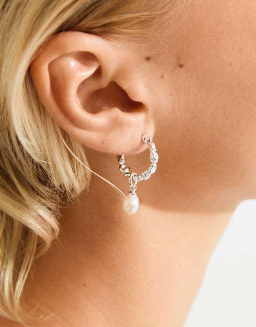 Pilgrim Shift Pearl Earrings In Silver Plated