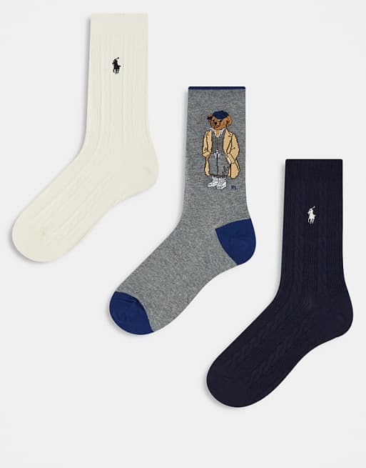 Polo Ralph Lauren 3-pack bear logo sock in multi
