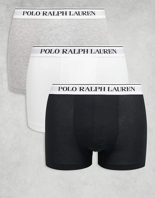 Polo Ralph Lauren 3 pack white logo waistband classic trunks in black/white/grey marl
