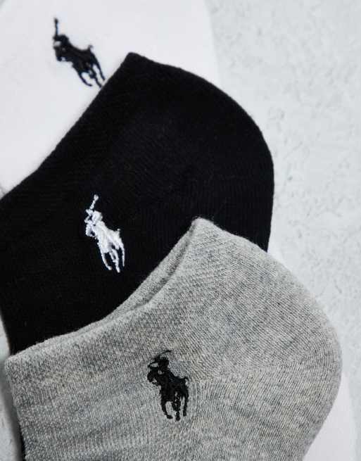 Polo Ralph Lauren 6-pack Logo Ankle Trainer Socks In Black Grey And White