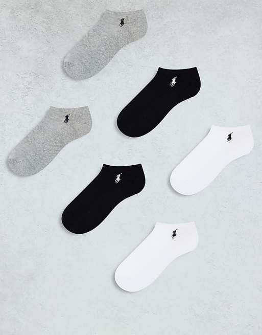 Polo Ralph Lauren 6-pack logo ankle trainer socks in black grey and white