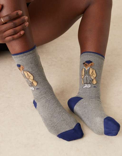 Polo Ralph Lauren Bear Logo Socks In Grey