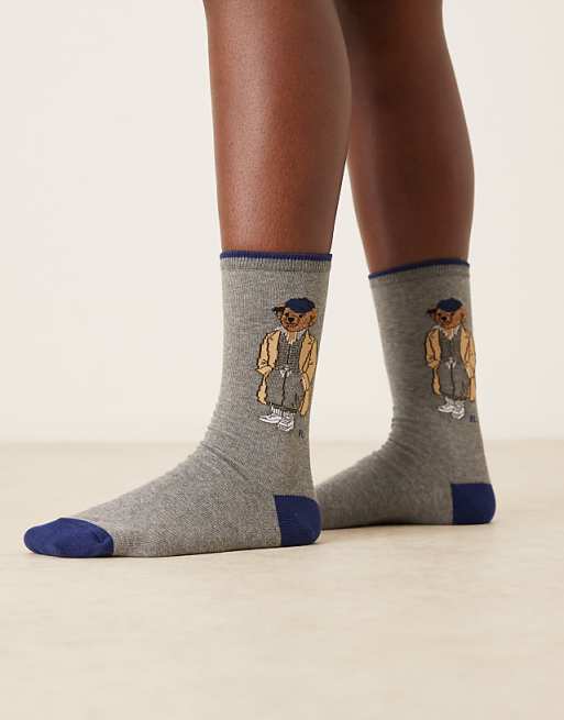 Polo Ralph Lauren bear logo socks in grey