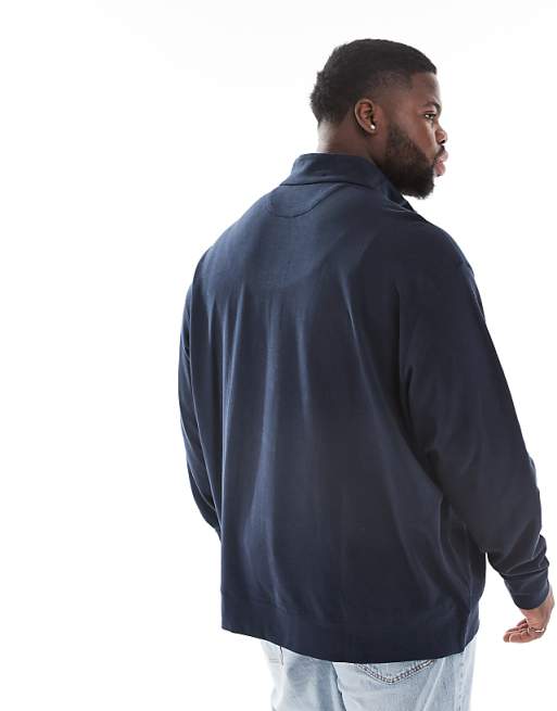 Polo Ralph Lauren Big & Tall Icon Logo Double Knit Half Zip Sweatshirt In Navy
