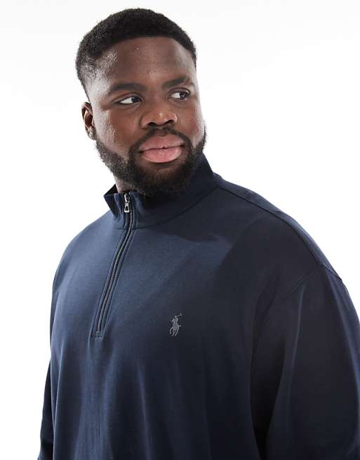 Polo Ralph Lauren Big & Tall Icon Logo Double Knit Half Zip Sweatshirt In Navy