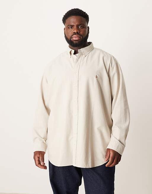 Polo Ralph Lauren Big & Tall icon logo oxford shirt classic fit in beige