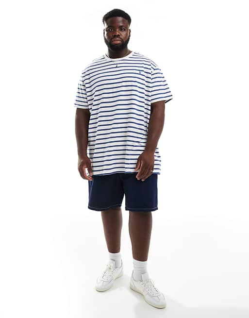 Polo Ralph Lauren Big & Tall Icon Logo Stripe T-shirt Classic Fit In White/blue
