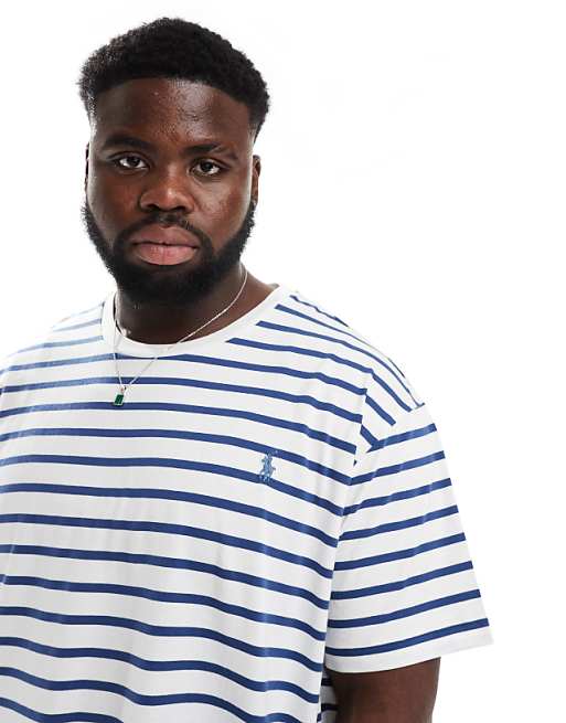 Polo Ralph Lauren Big & Tall Icon Logo Stripe T-shirt Classic Fit In White/blue