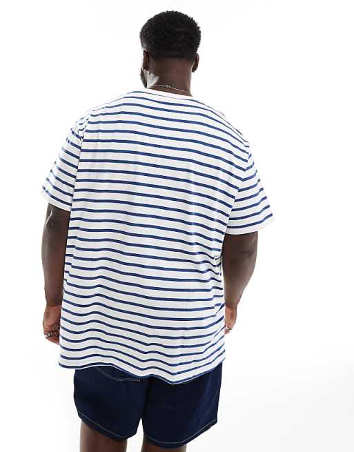 Polo Ralph Lauren Big & Tall Icon Logo Stripe T-shirt Classic Fit In White/blue