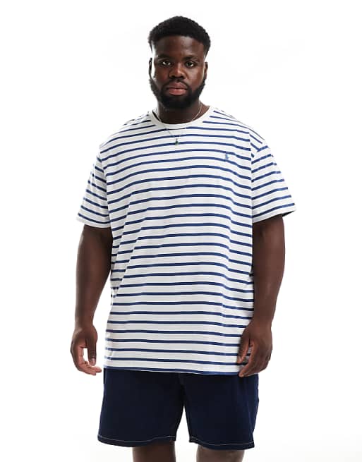 Polo Ralph Lauren Big & Tall icon logo stripe t-shirt classic fit in white/blue