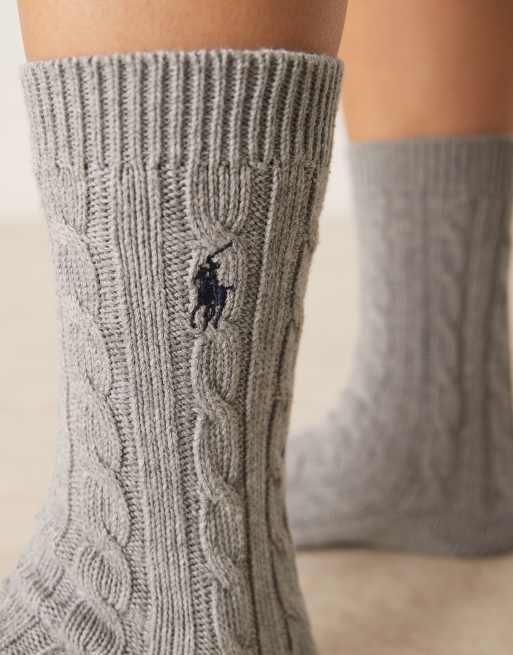 Polo Ralph Lauren Cable Knit Crew Socks In Grey