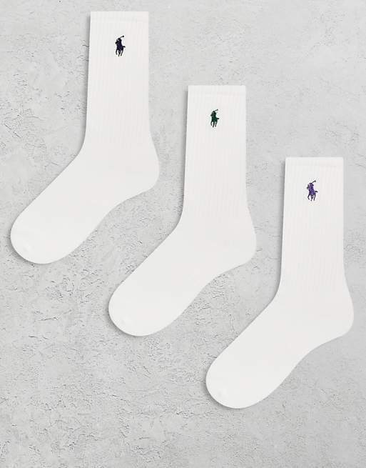 Polo Ralph Lauren Wimbledon capsule 3 pack icon logo crew sports socks in white