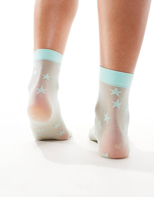 Pretty Polly All Over Star Sheer Socks In Mint