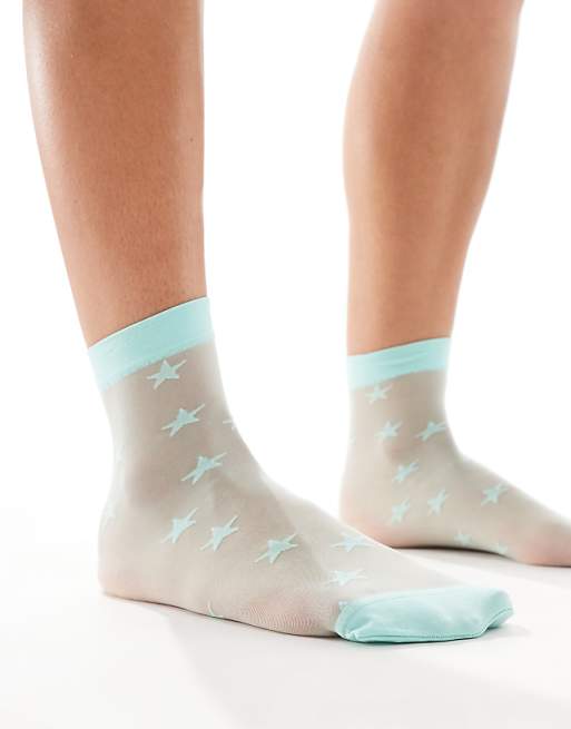 Pretty Polly All Over Star Sheer Socks In Mint