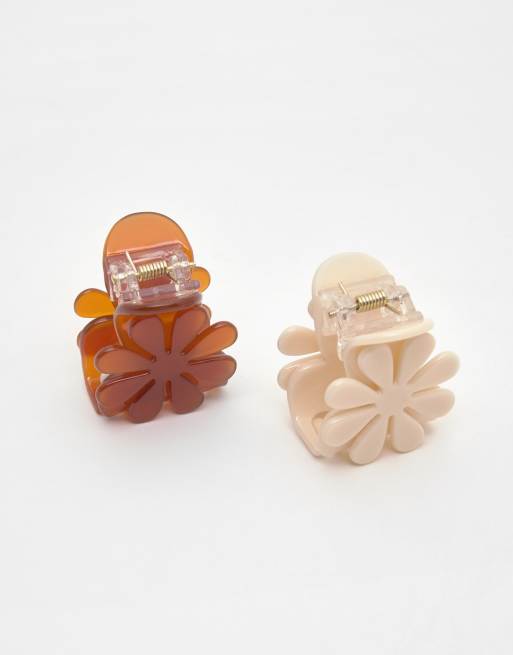 Pull&Bear 2-pack Of Flower Hair Clips In Brown