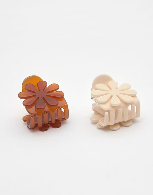 Pull&Bear 2-pack of flower hair clips in brown