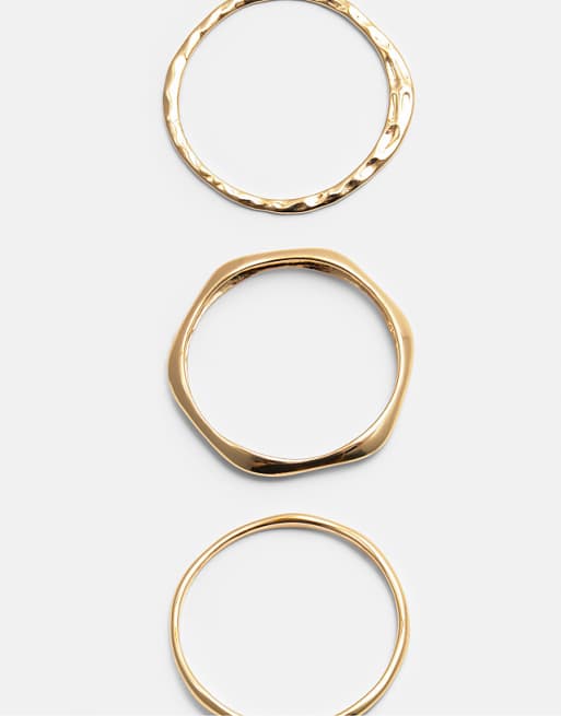 Pull&Bear 3 pack of thin irregular bracelets in gold