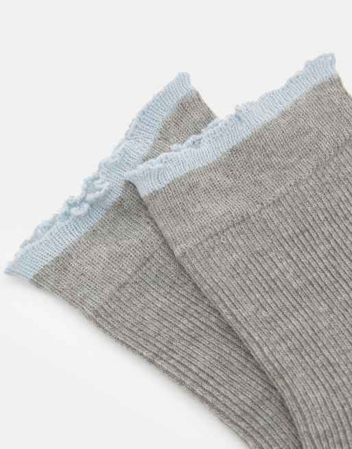 Pull&Bear Contrast Cuff Socks In Grey