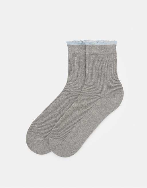 Pull&Bear Contrast cuff socks in grey